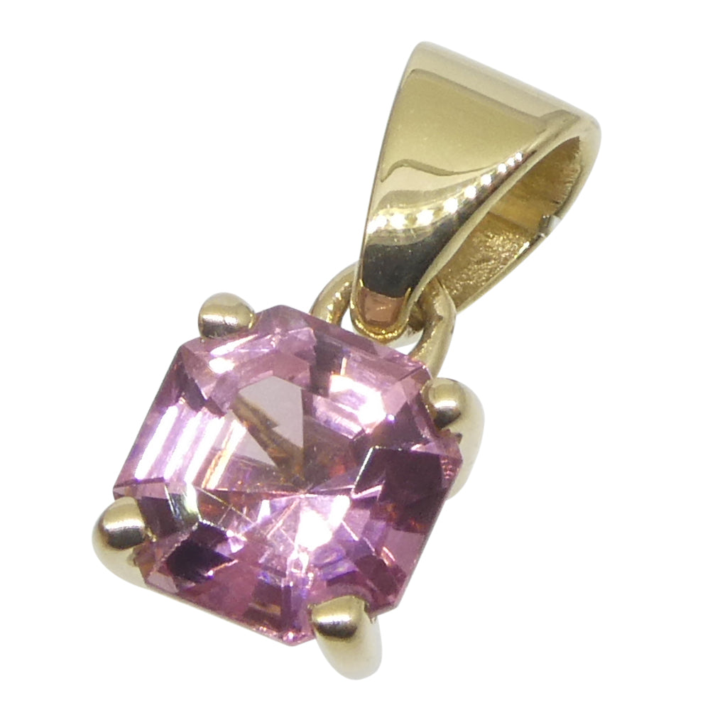 1.02ct Asscher Cut/Square Pink Tourmaline Pendant set in 14k Yellow Gold