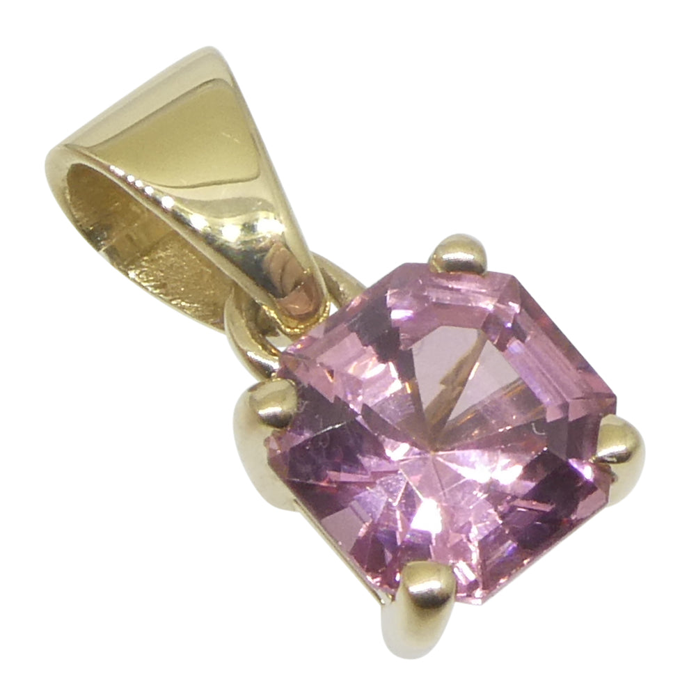 1.02ct Asscher Cut/Square Pink Tourmaline Pendant set in 14k Yellow Gold