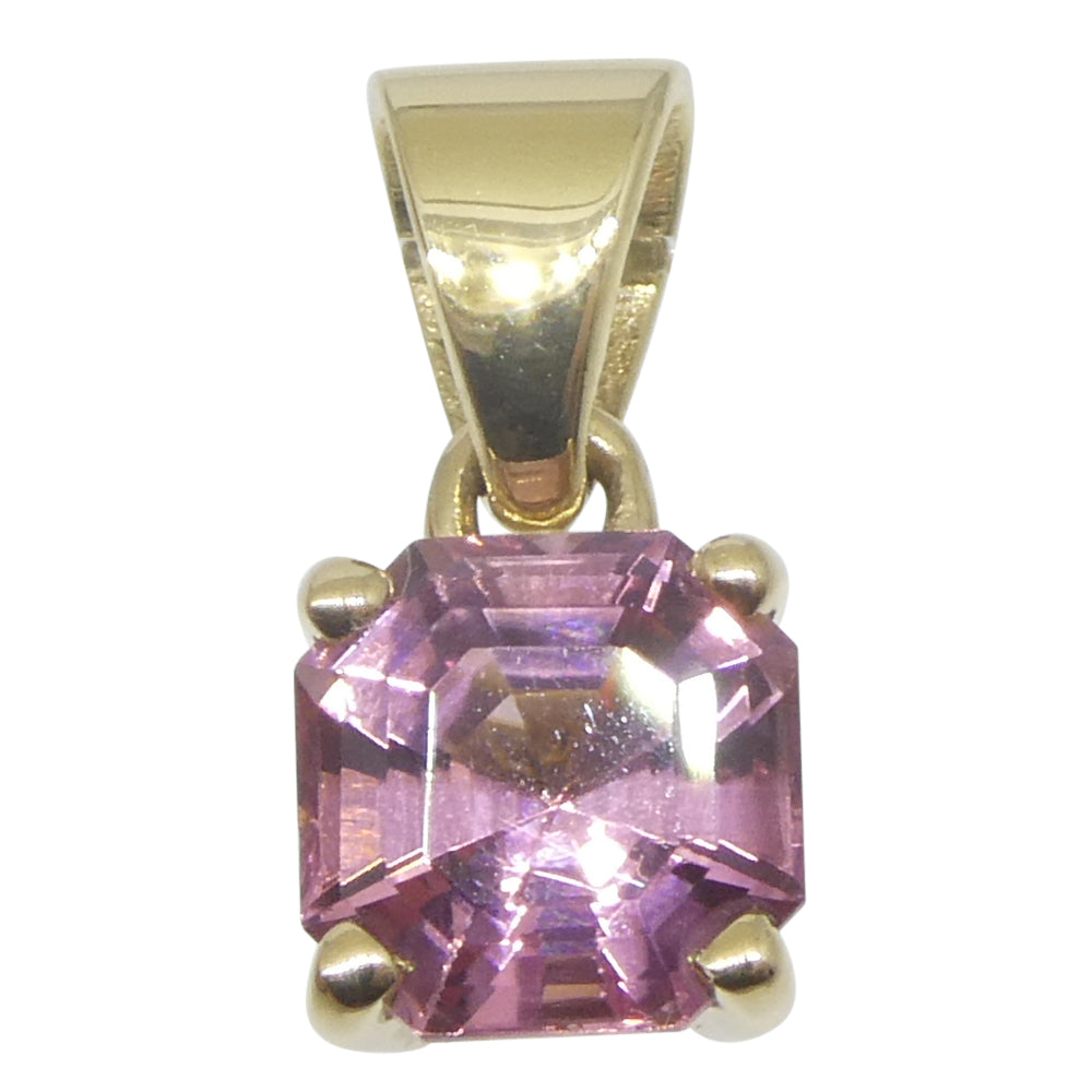 1.02ct Asscher Cut/Square Pink Tourmaline Pendant set in 14k Yellow Gold