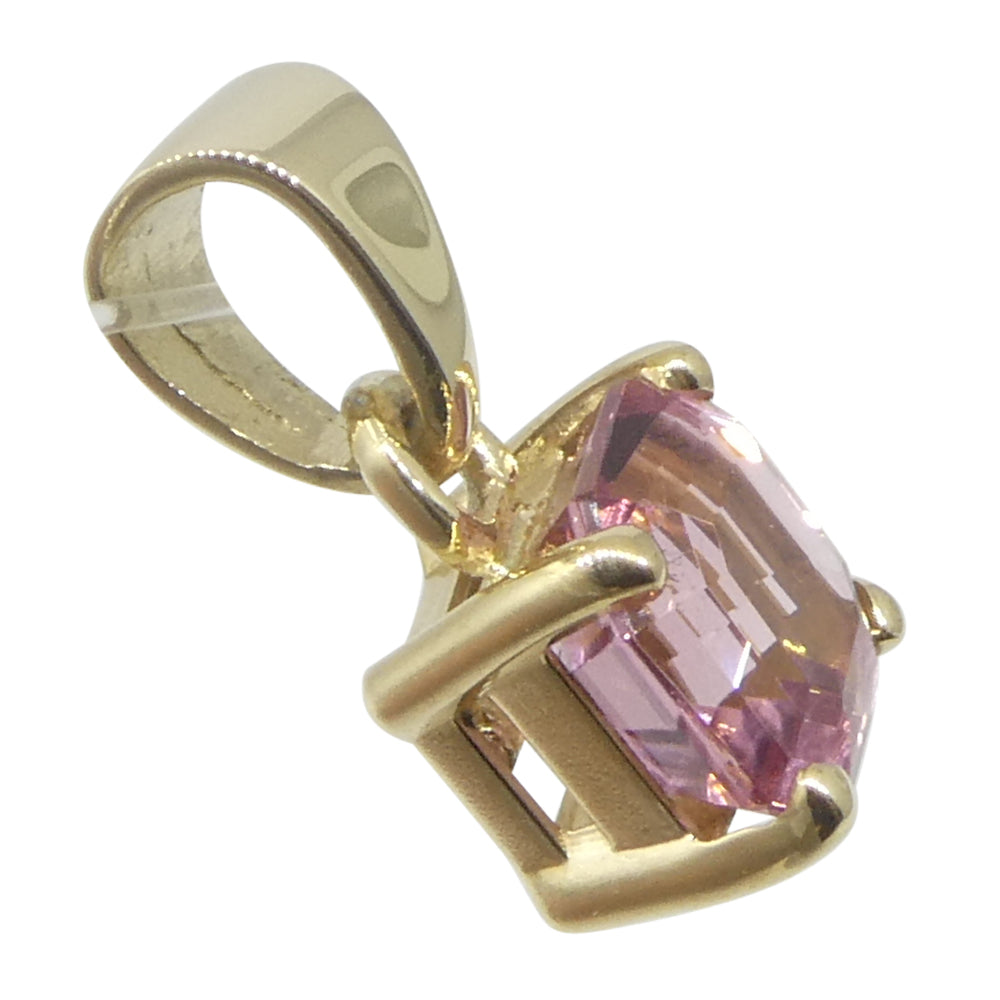 1.02ct Asscher Cut/Square Pink Tourmaline Pendant set in 14k Yellow Gold