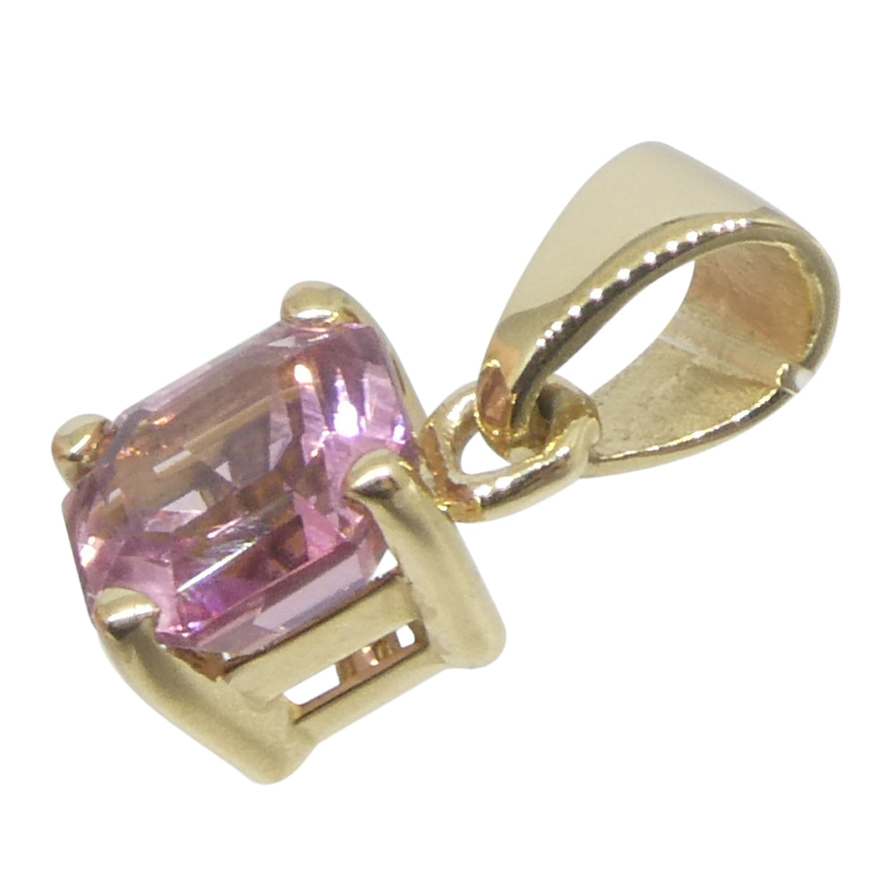 1.02ct Asscher Cut/Square Pink Tourmaline Pendant set in 14k Yellow Gold