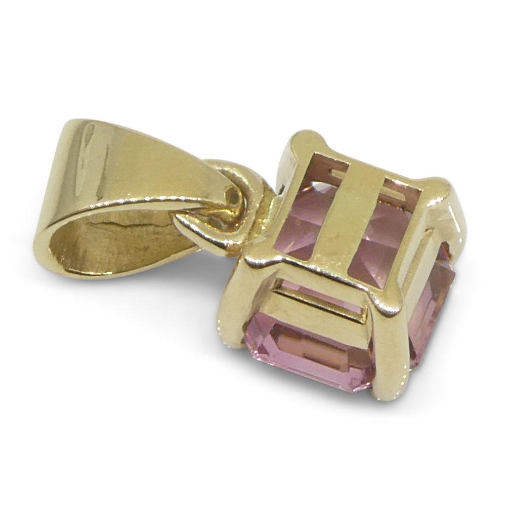 1.02ct Asscher Cut/Square Pink Tourmaline Pendant set in 14k Yellow Gold