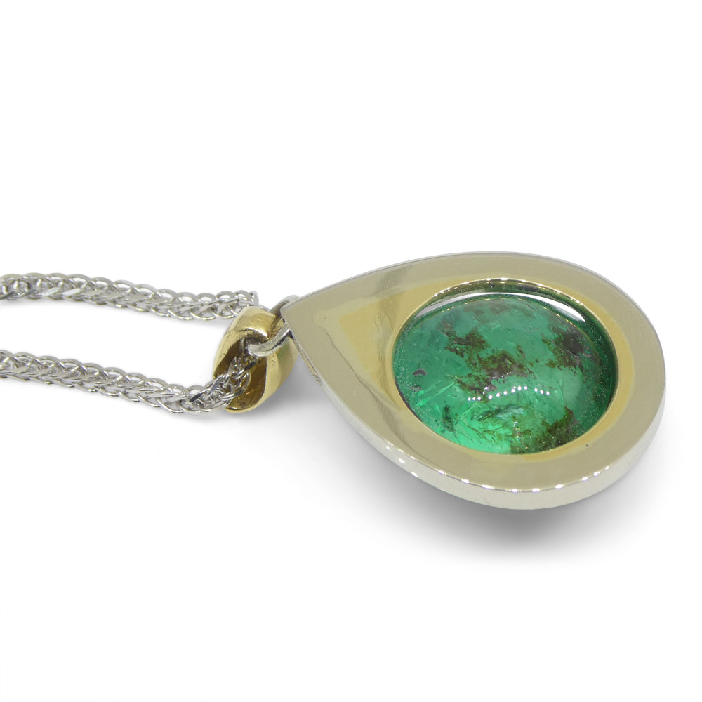 11.85ct Pear Cabochon Emerald, Diamond Pendant set in 14k White and Yellow Gold