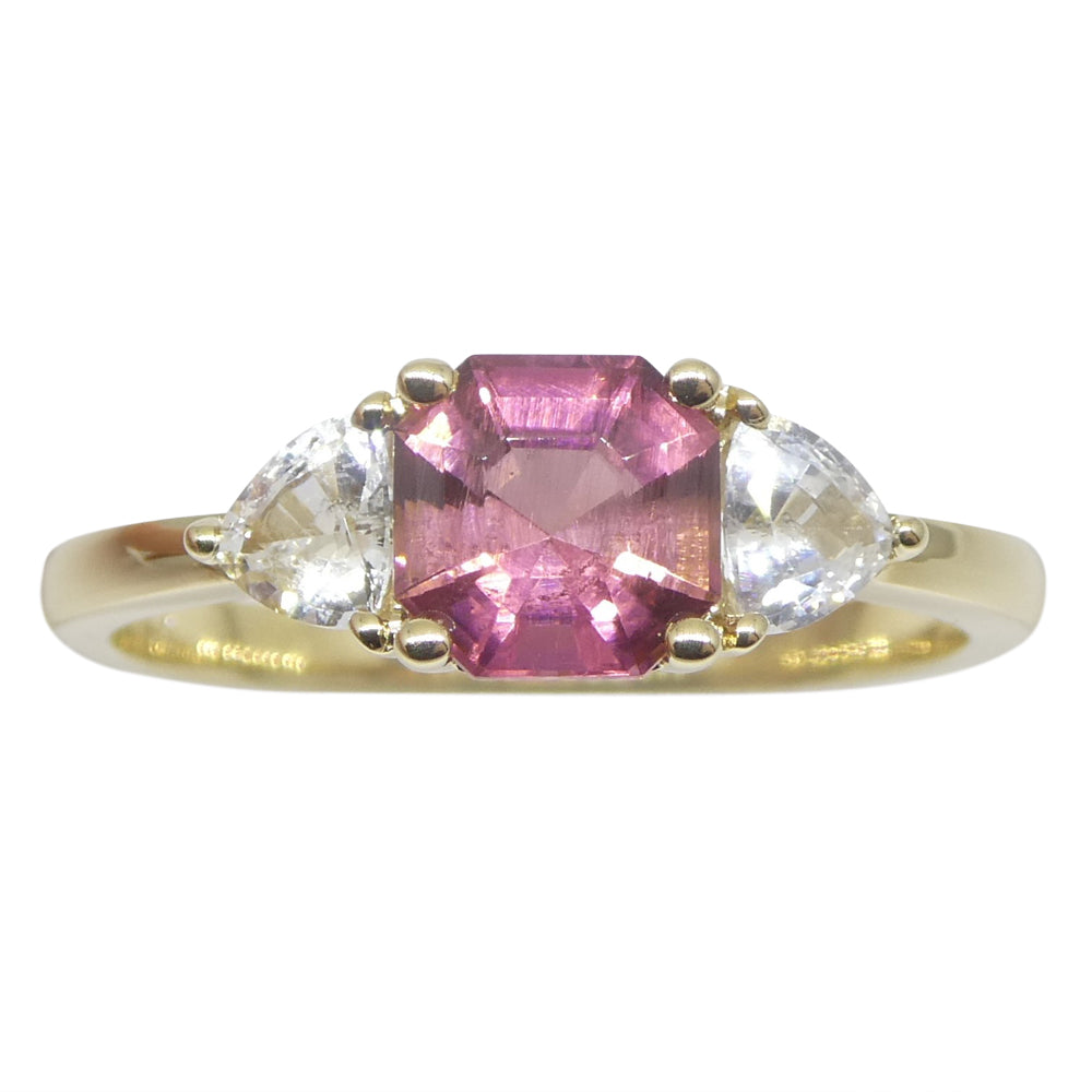 0.88ct Asscher Pink Tourmaline, White Sapphire Engagement Ring set in 14k Yellow Gold