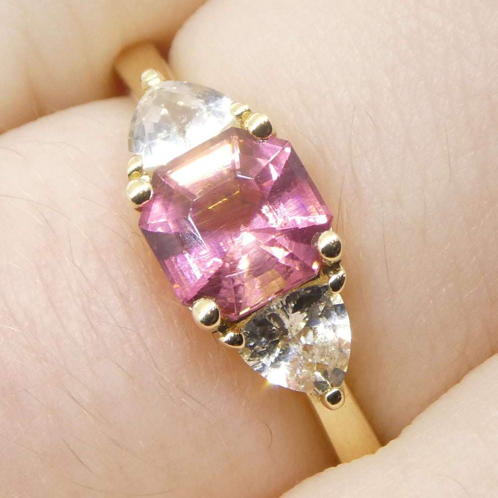 0.88ct Asscher Pink Tourmaline, White Sapphire Engagement Ring set in 14k Yellow Gold