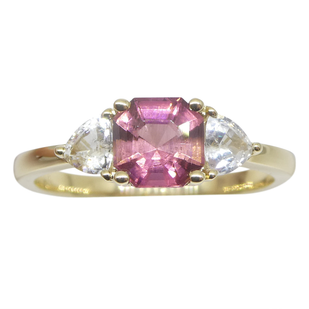 0.88ct Asscher Pink Tourmaline, White Sapphire Engagement Ring set in 14k Yellow Gold