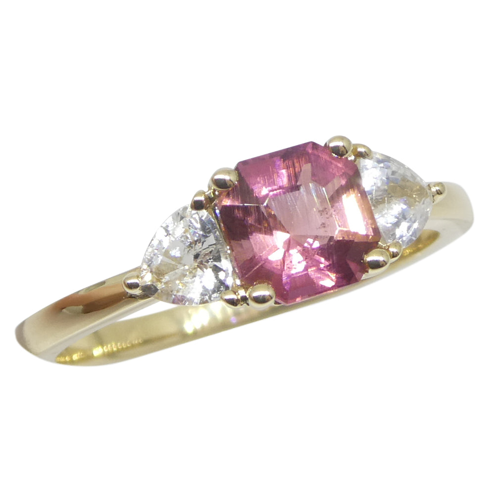 0.88ct Asscher Pink Tourmaline, White Sapphire Engagement Ring set in 14k Yellow Gold