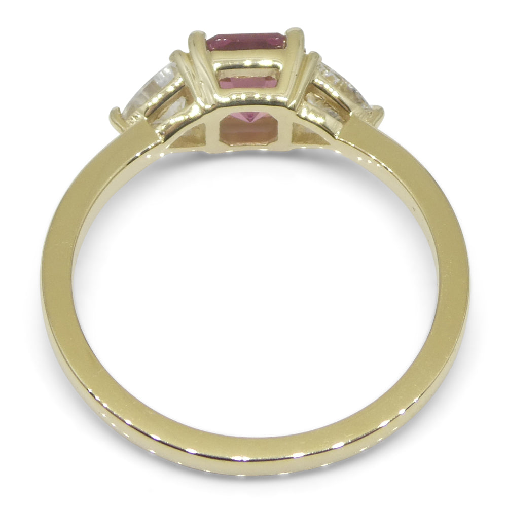 0.88ct Asscher Pink Tourmaline, White Sapphire Engagement Ring set in 14k Yellow Gold