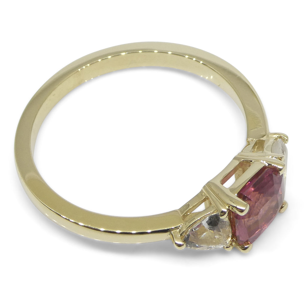 0.88ct Asscher Pink Tourmaline, White Sapphire Engagement Ring set in 14k Yellow Gold