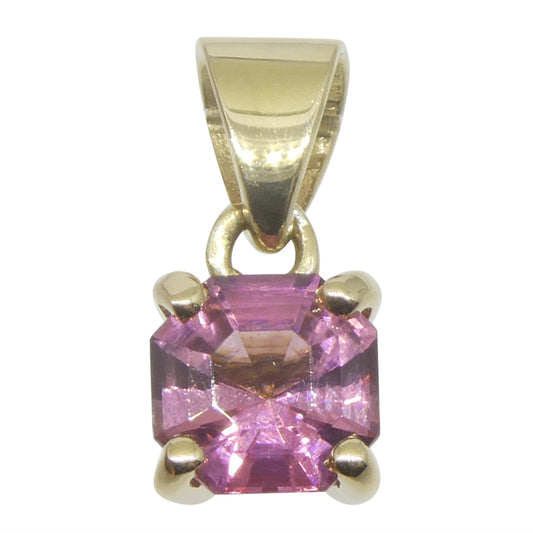 0.65ct Asscher Cut/Square Pink Tourmaline Pendant set in 14k Yellow Gold