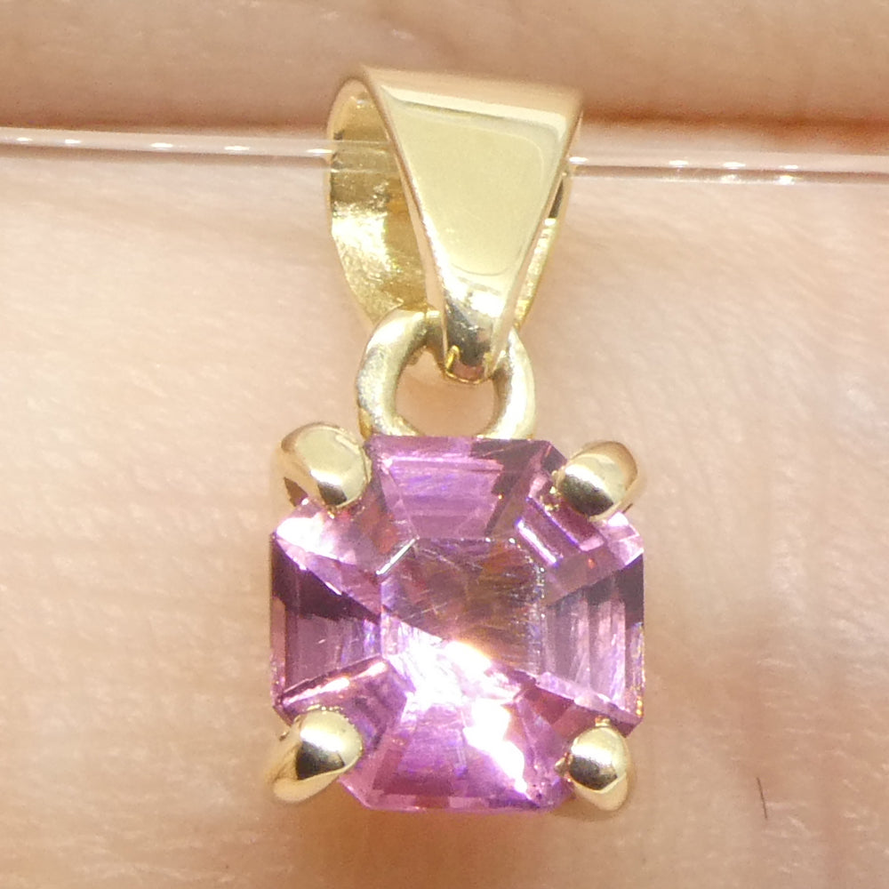 0.65ct Asscher Cut/Square Pink Tourmaline Pendant set in 14k Yellow Gold