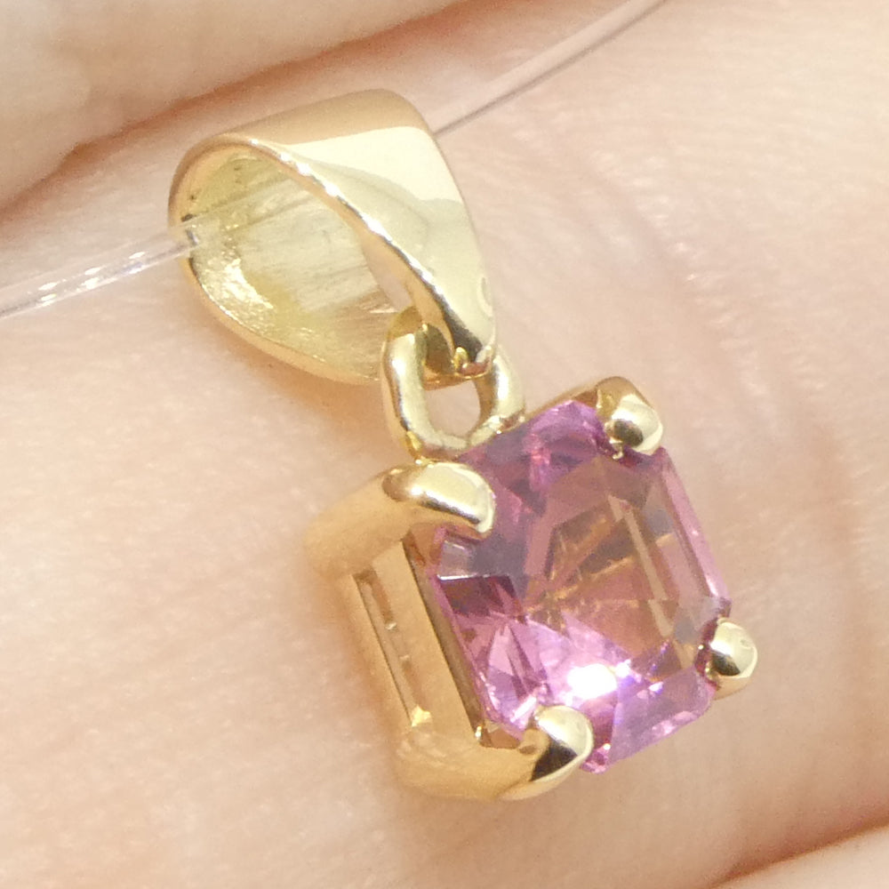0.65ct Asscher Cut/Square Pink Tourmaline Pendant set in 14k Yellow Gold - Skyjems Wholesale Gemstones