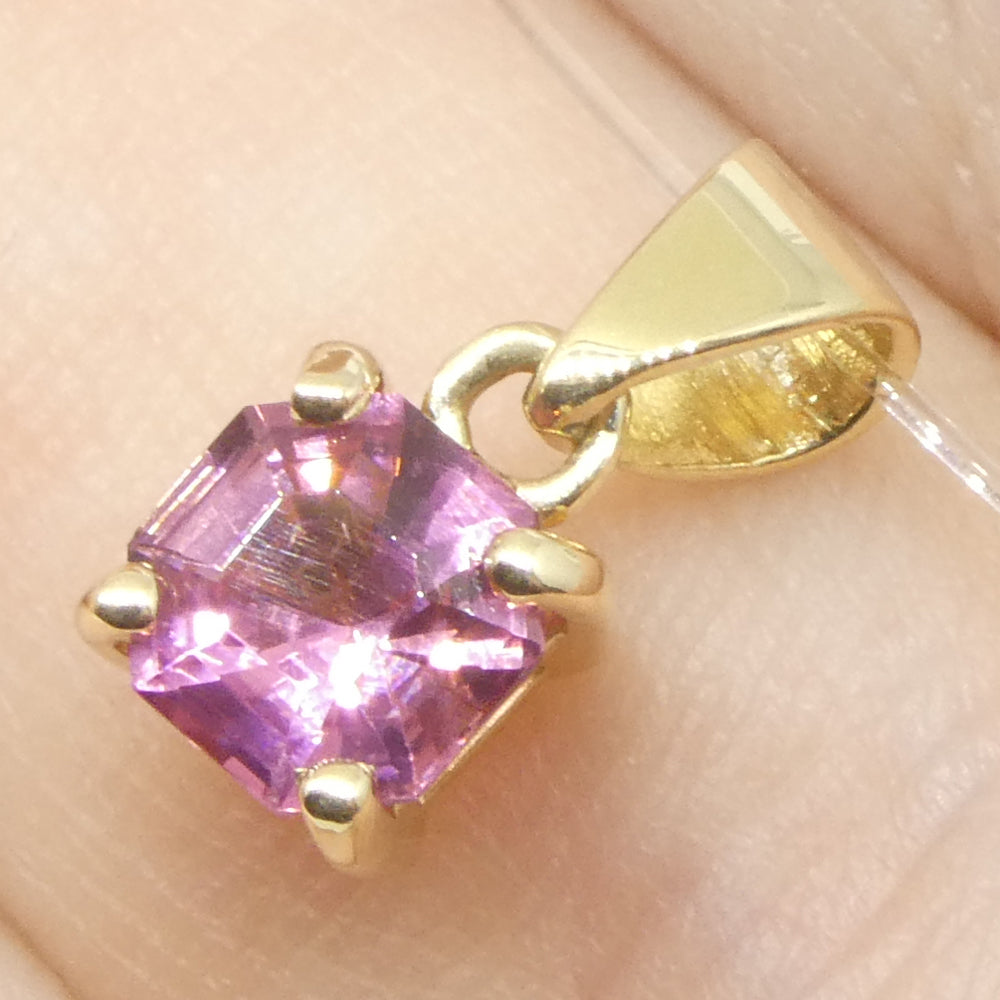0.65ct Asscher Cut/Square Pink Tourmaline Pendant set in 14k Yellow Gold - Skyjems Wholesale Gemstones