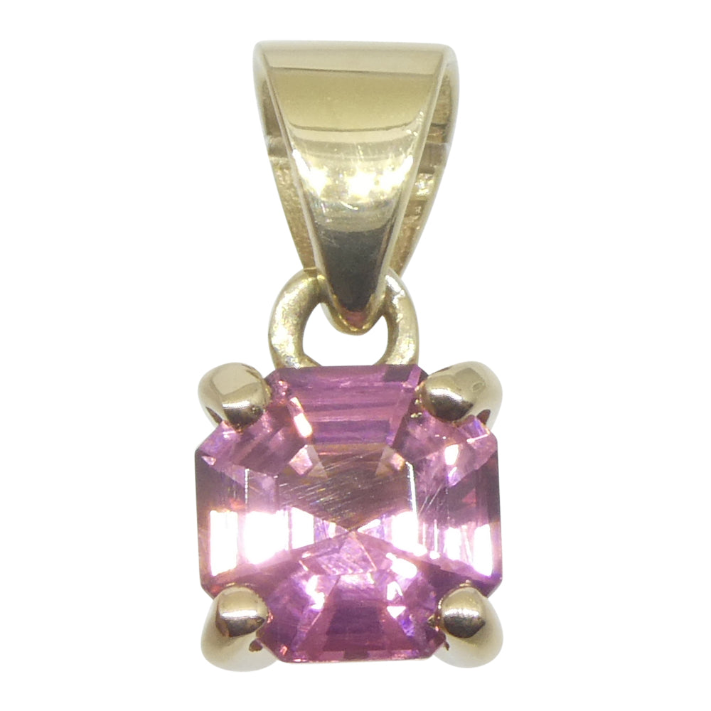 0.65ct Asscher Cut/Square Pink Tourmaline Pendant set in 14k Yellow Gold