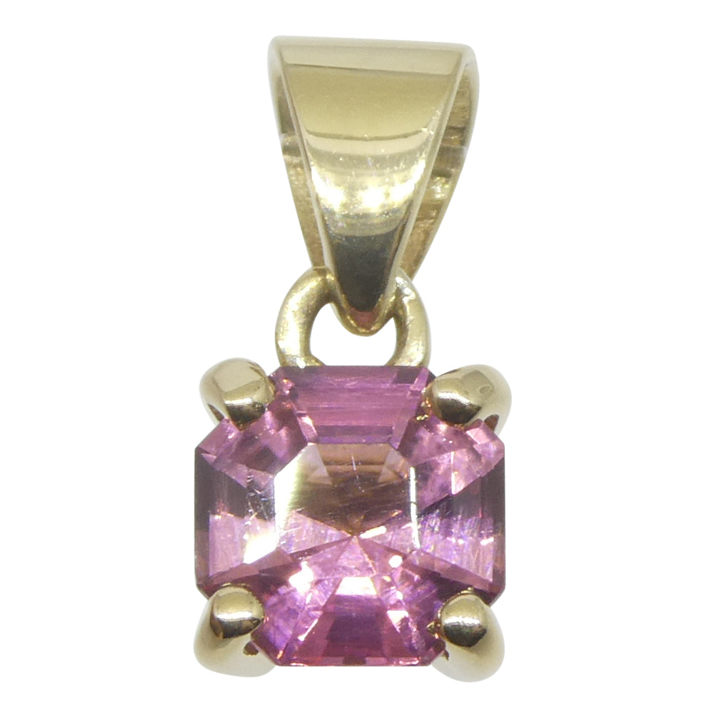 0.65ct Asscher Cut/Square Pink Tourmaline Pendant set in 14k Yellow Gold