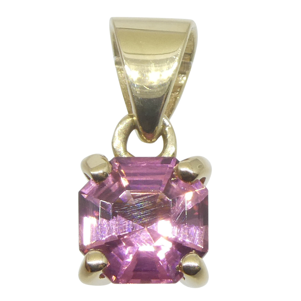 0.65ct Asscher Cut/Square Pink Tourmaline Pendant set in 14k Yellow Gold