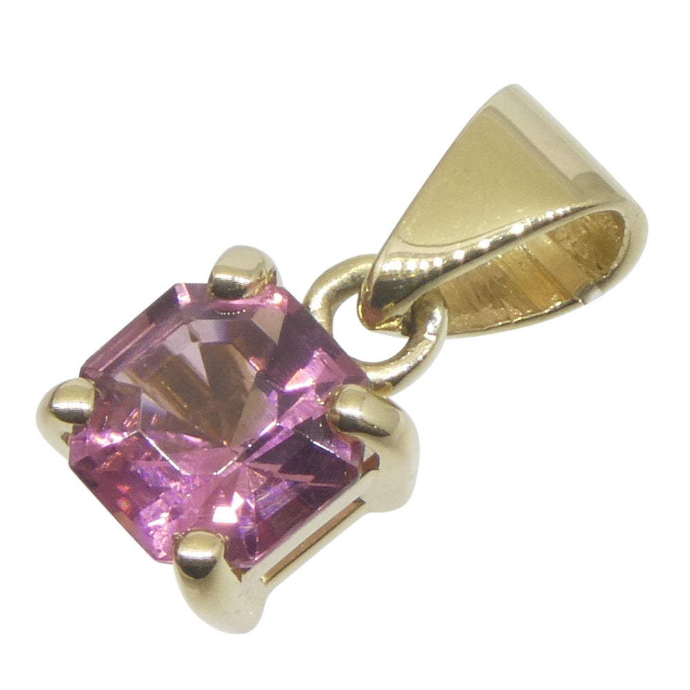 0.65ct Asscher Cut/Square Pink Tourmaline Pendant set in 14k Yellow Gold