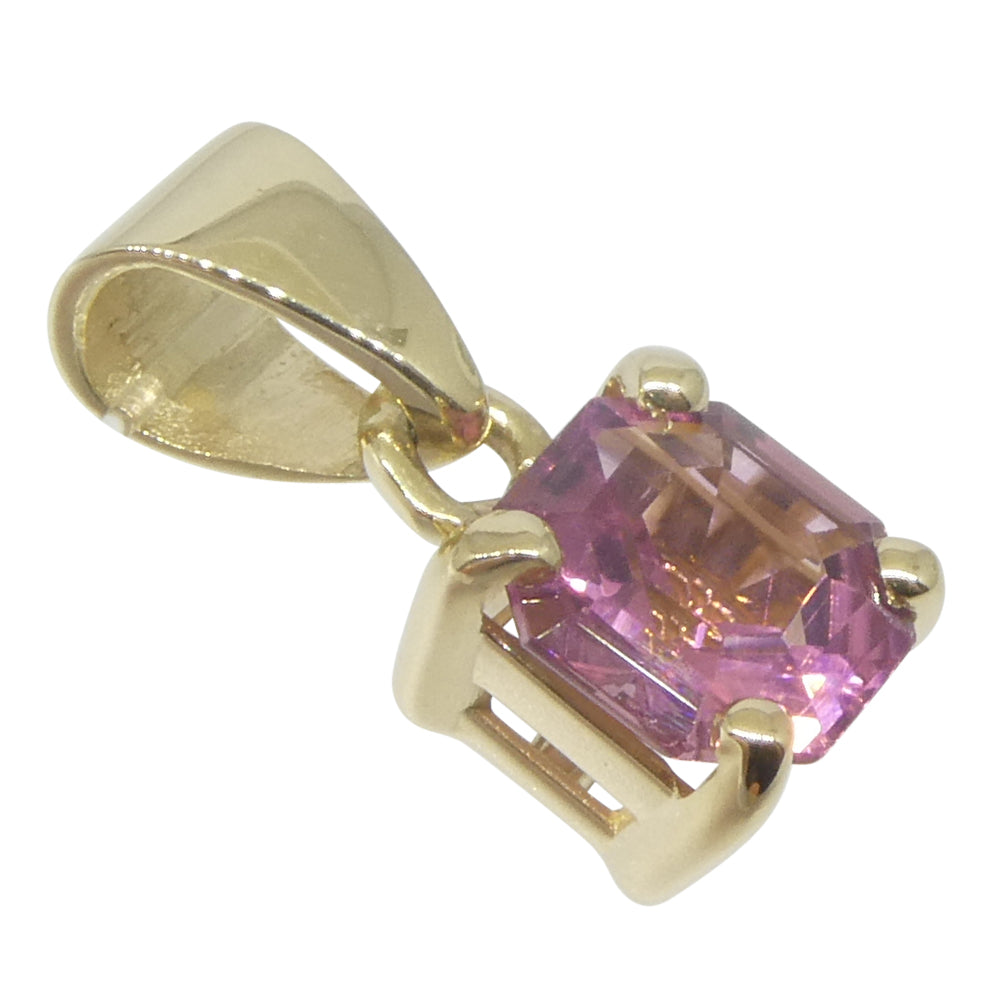 0.65ct Asscher Cut/Square Pink Tourmaline Pendant set in 14k Yellow Gold