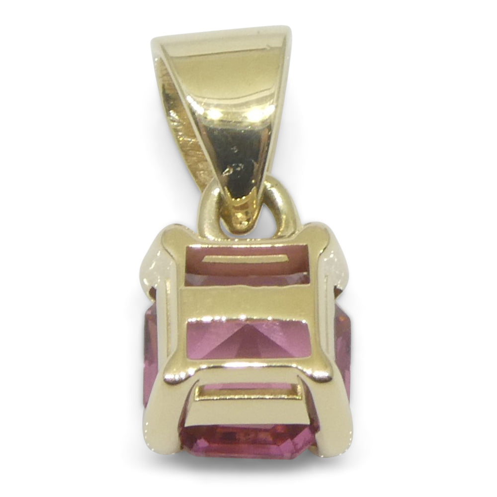 0.65ct Asscher Cut/Square Pink Tourmaline Pendant set in 14k Yellow Gold