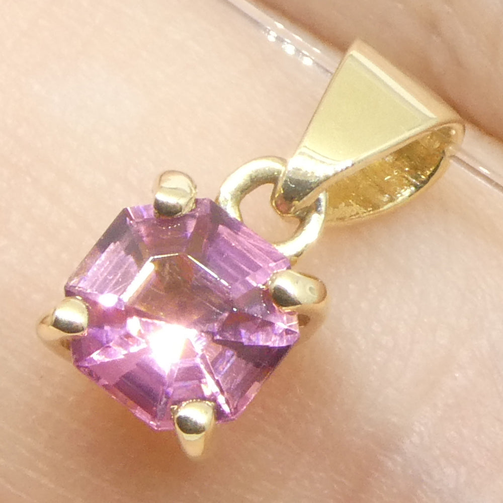 0.65ct Asscher Cut/Square Pink Tourmaline Pendant set in 14k Yellow Gold - Skyjems Wholesale Gemstones