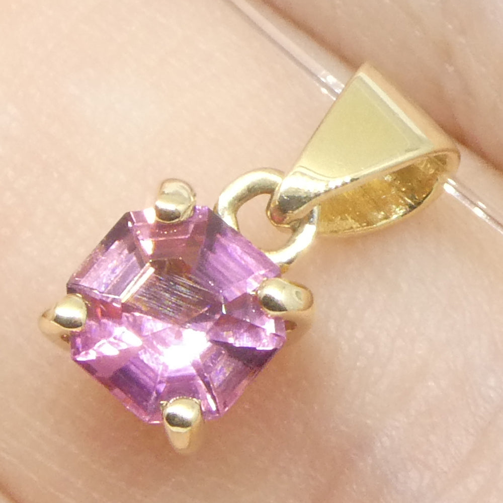 0.65ct Asscher Cut/Square Pink Tourmaline Pendant set in 14k Yellow Gold