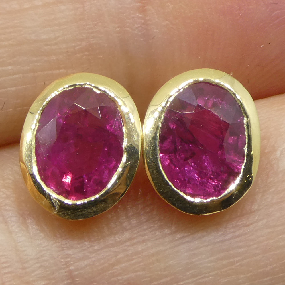 2.17ct Oval Red Ruby Stud Earrings set in 14k Yellow Gold