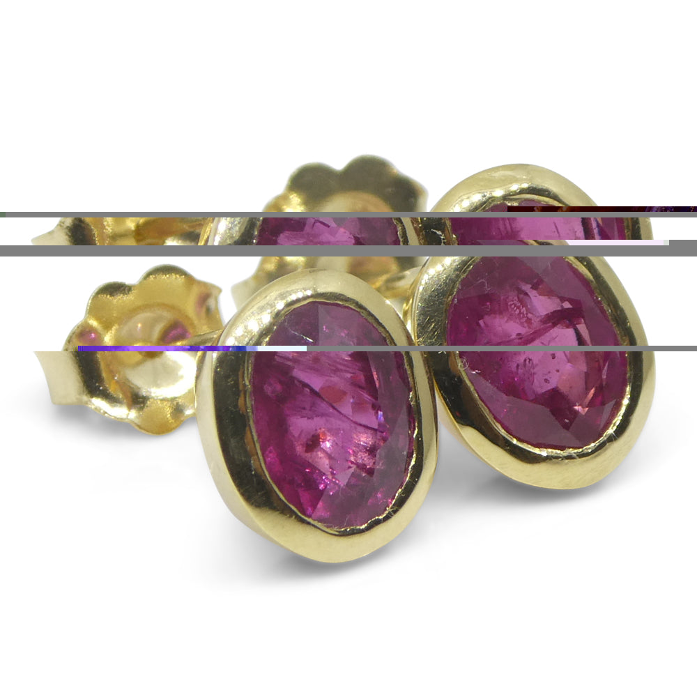 2.17ct Oval Red Ruby Stud Earrings set in 14k Yellow Gold