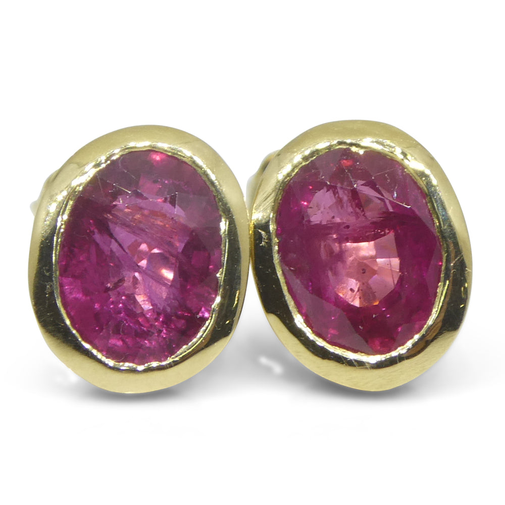 2.17ct Oval Red Ruby Stud Earrings set in 14k Yellow Gold