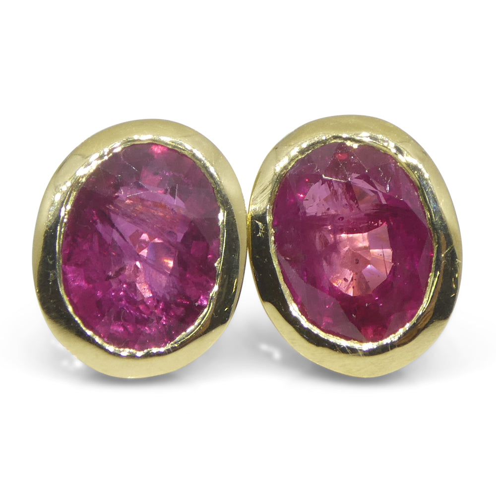 2.17ct Oval Red Ruby Stud Earrings set in 14k Yellow Gold