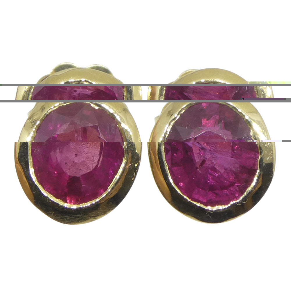 2.17ct Oval Red Ruby Stud Earrings set in 14k Yellow Gold