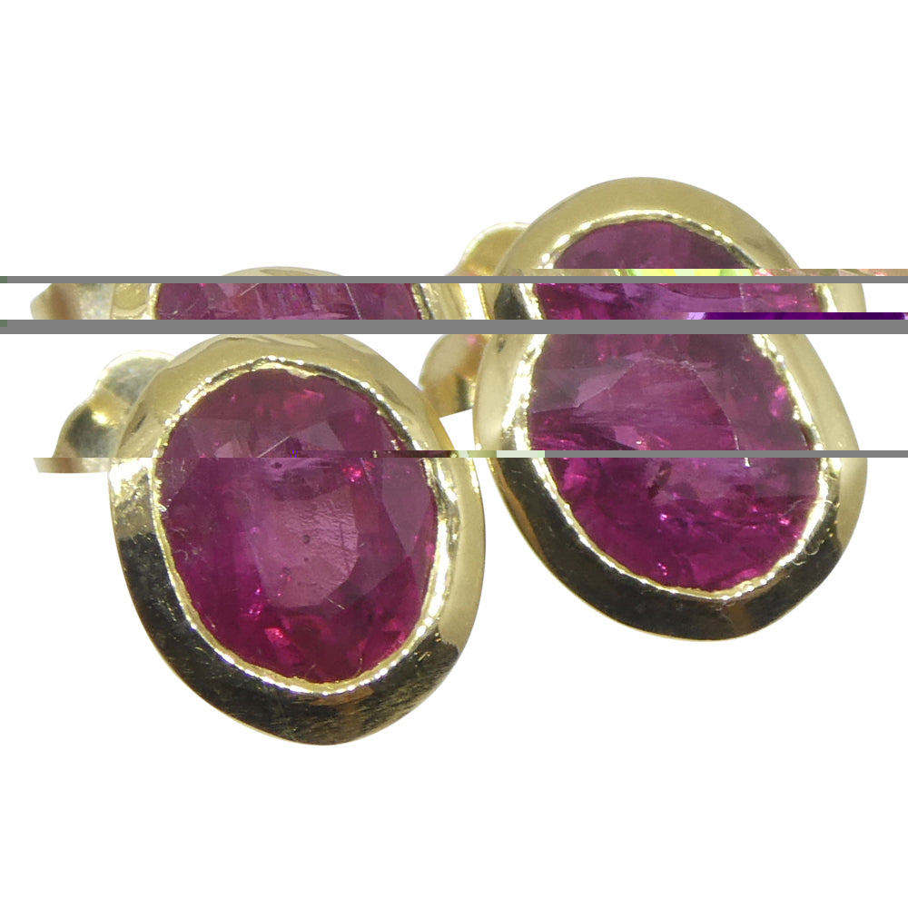 2.17ct Oval Red Ruby Stud Earrings set in 14k Yellow Gold