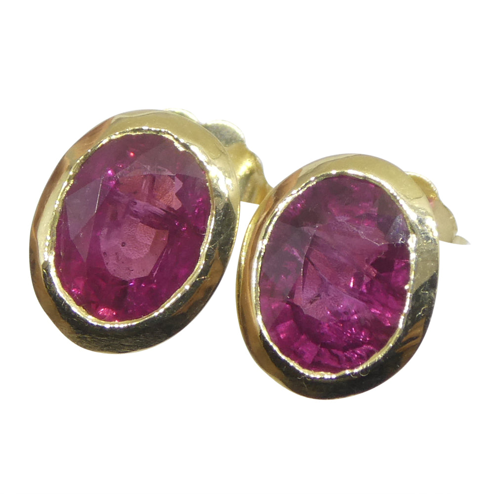 2.17ct Oval Red Ruby Stud Earrings set in 14k Yellow Gold