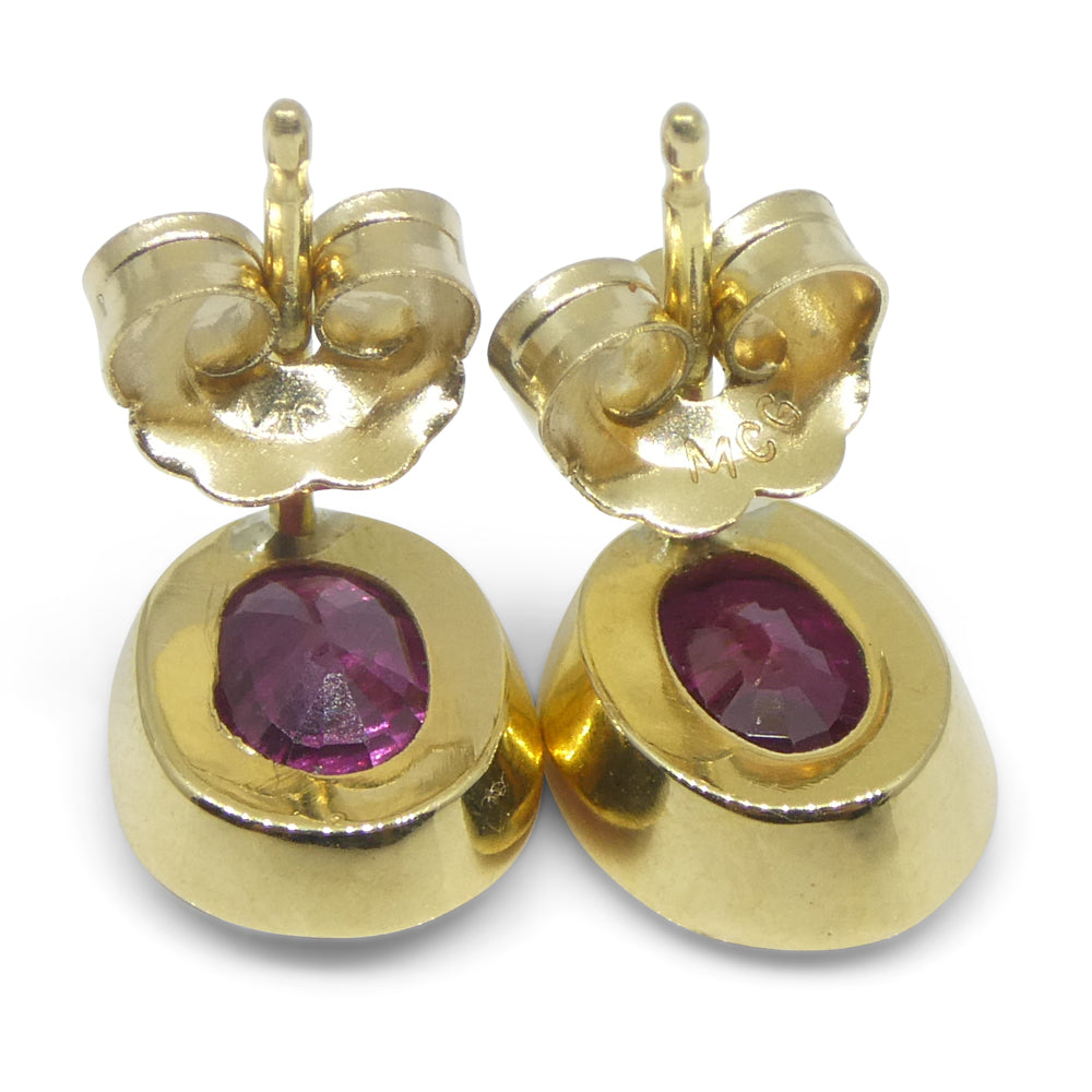 2.17ct Oval Red Ruby Stud Earrings set in 14k Yellow Gold