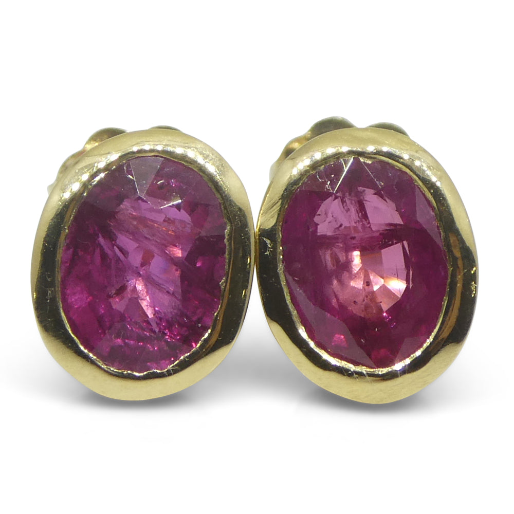 2.17ct Oval Red Ruby Stud Earrings set in 14k Yellow Gold