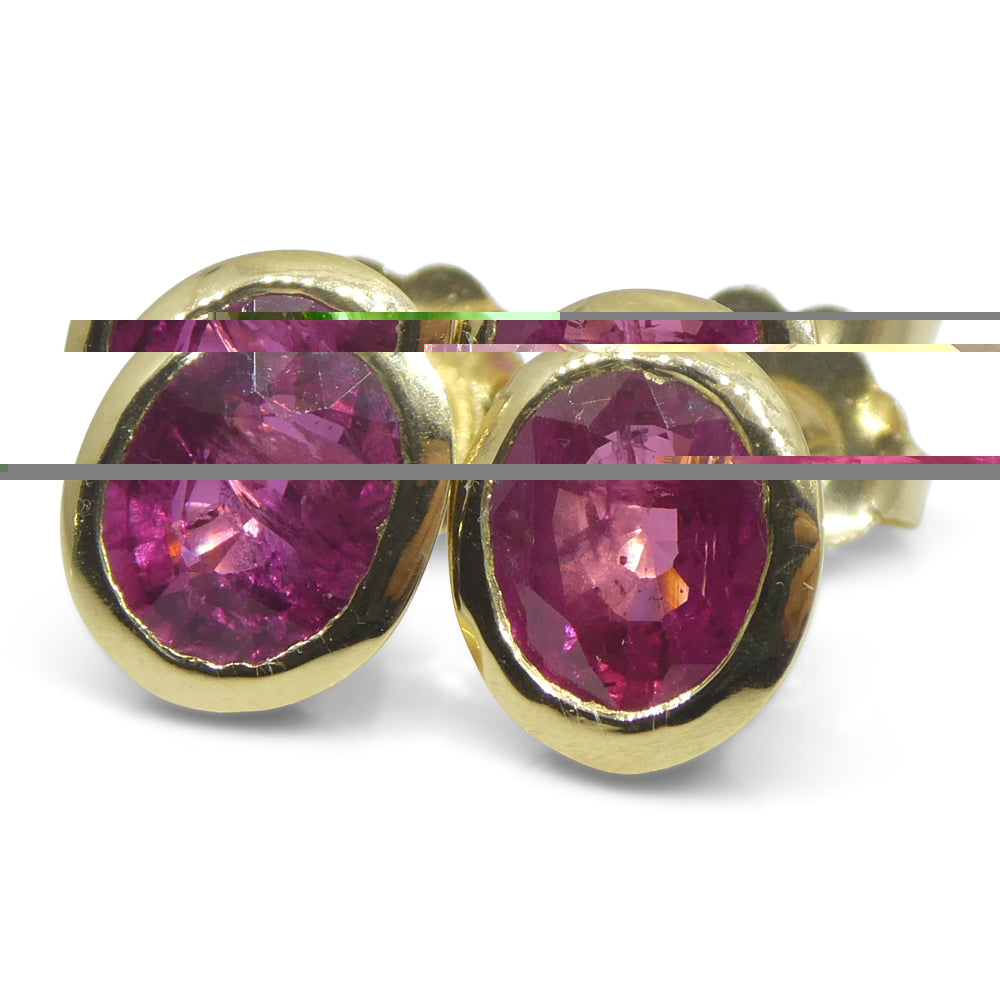 2.17ct Oval Red Ruby Stud Earrings set in 14k Yellow Gold