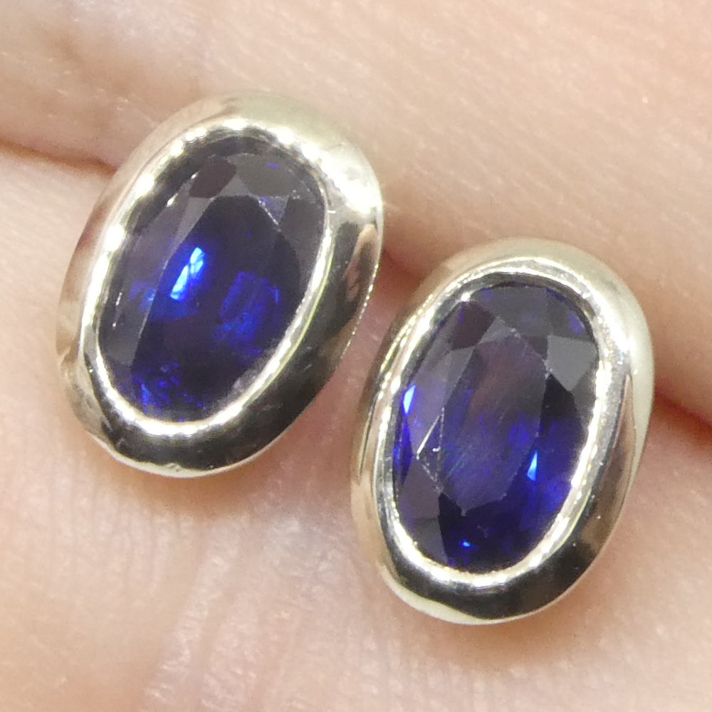 1.32ct Oval Blue Sapphire Stud Earrings set in 14k White Gold - Skyjems Wholesale Gemstones