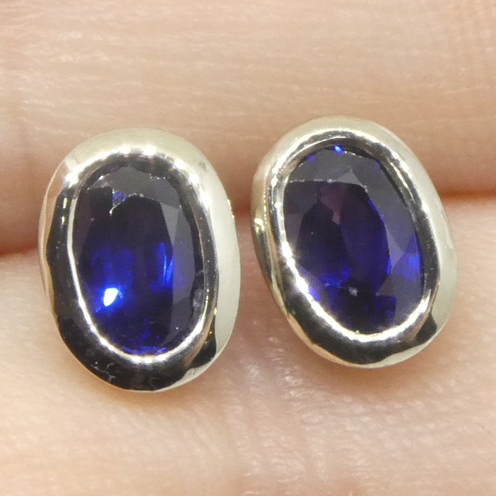 1.32ct Oval Blue Sapphire Stud Earrings set in 14k White Gold - Skyjems Wholesale Gemstones