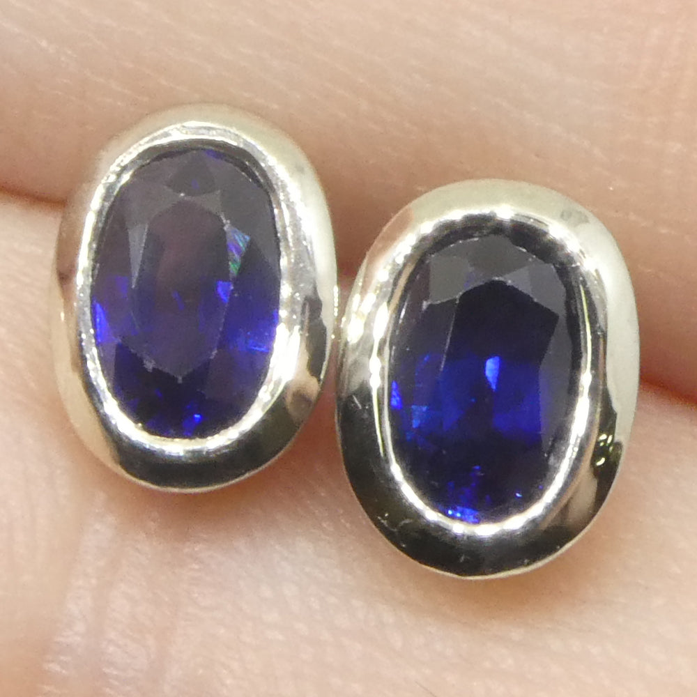 1.32ct Oval Blue Sapphire Stud Earrings set in 14k White Gold - Skyjems Wholesale Gemstones
