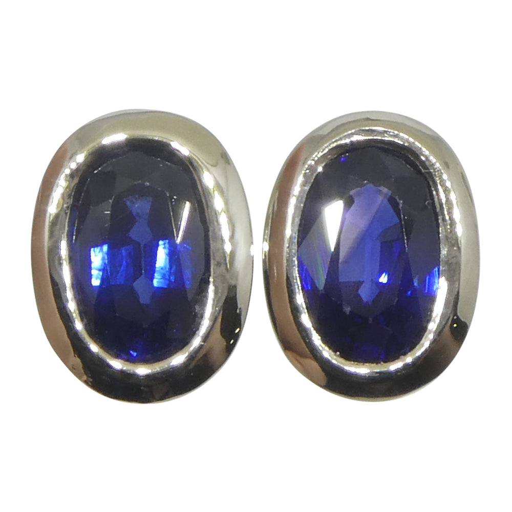 1.32ct Oval Blue Sapphire Stud Earrings set in 14k White Gold - Skyjems Wholesale Gemstones