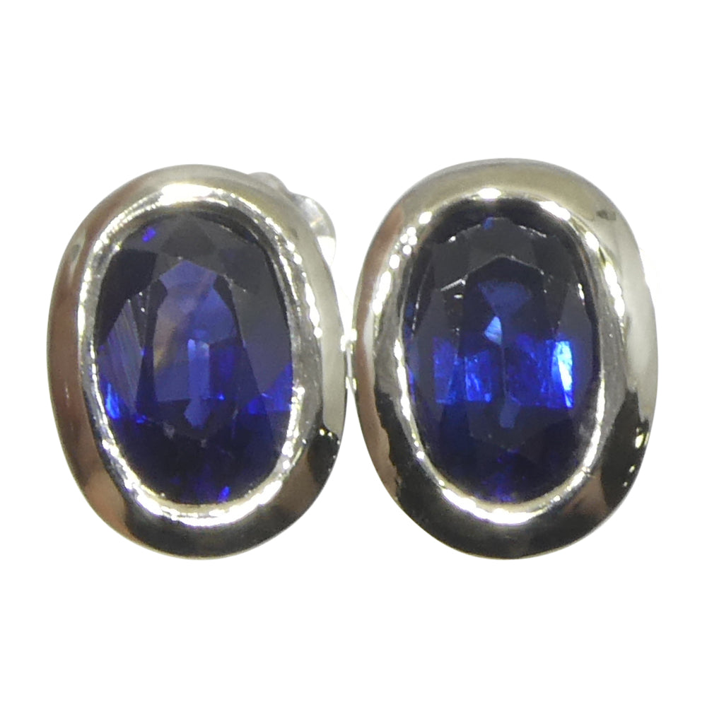 1.32ct Oval Blue Sapphire Stud Earrings set in 14k White Gold - Skyjems Wholesale Gemstones
