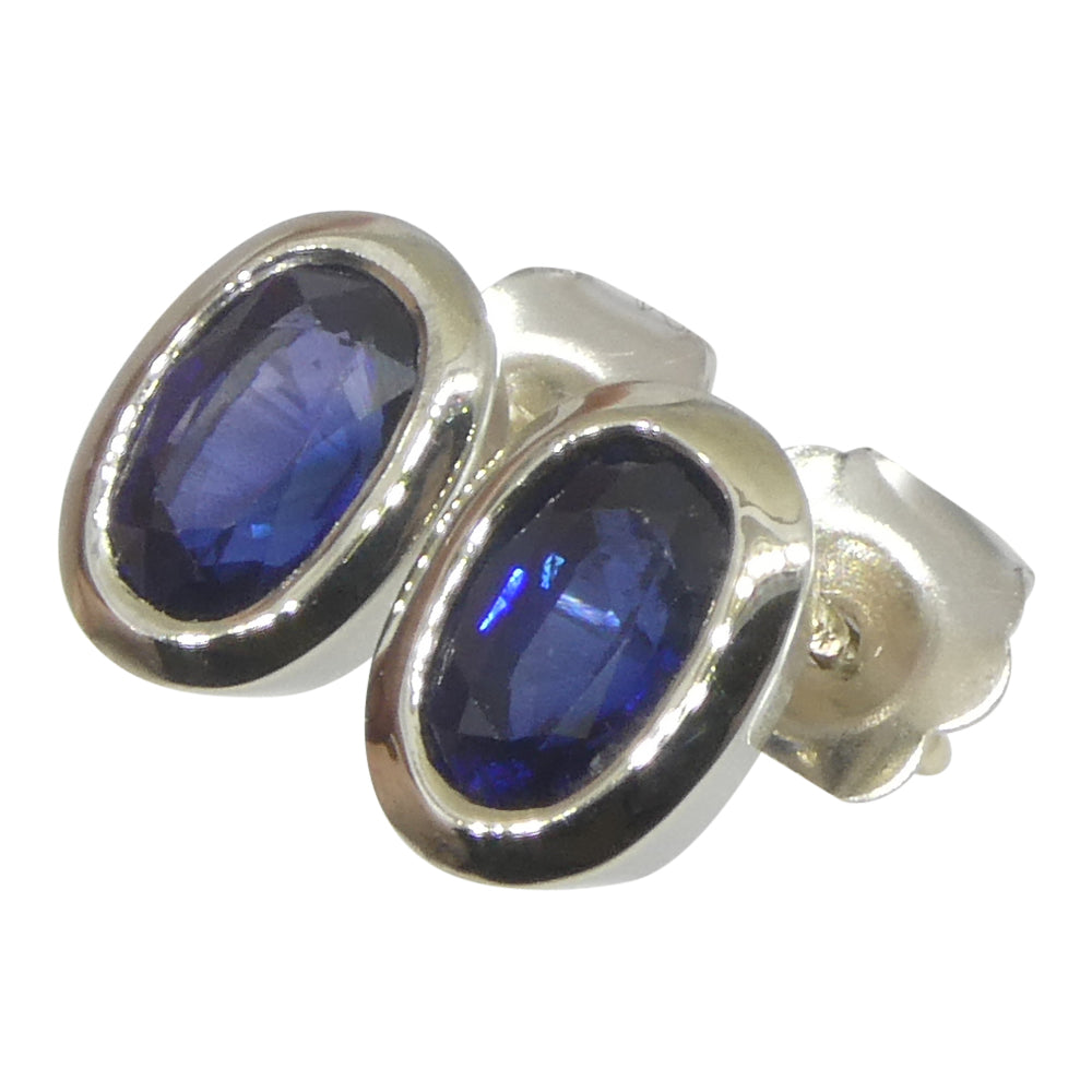 1.32ct Oval Blue Sapphire Stud Earrings set in 14k White Gold - Skyjems Wholesale Gemstones
