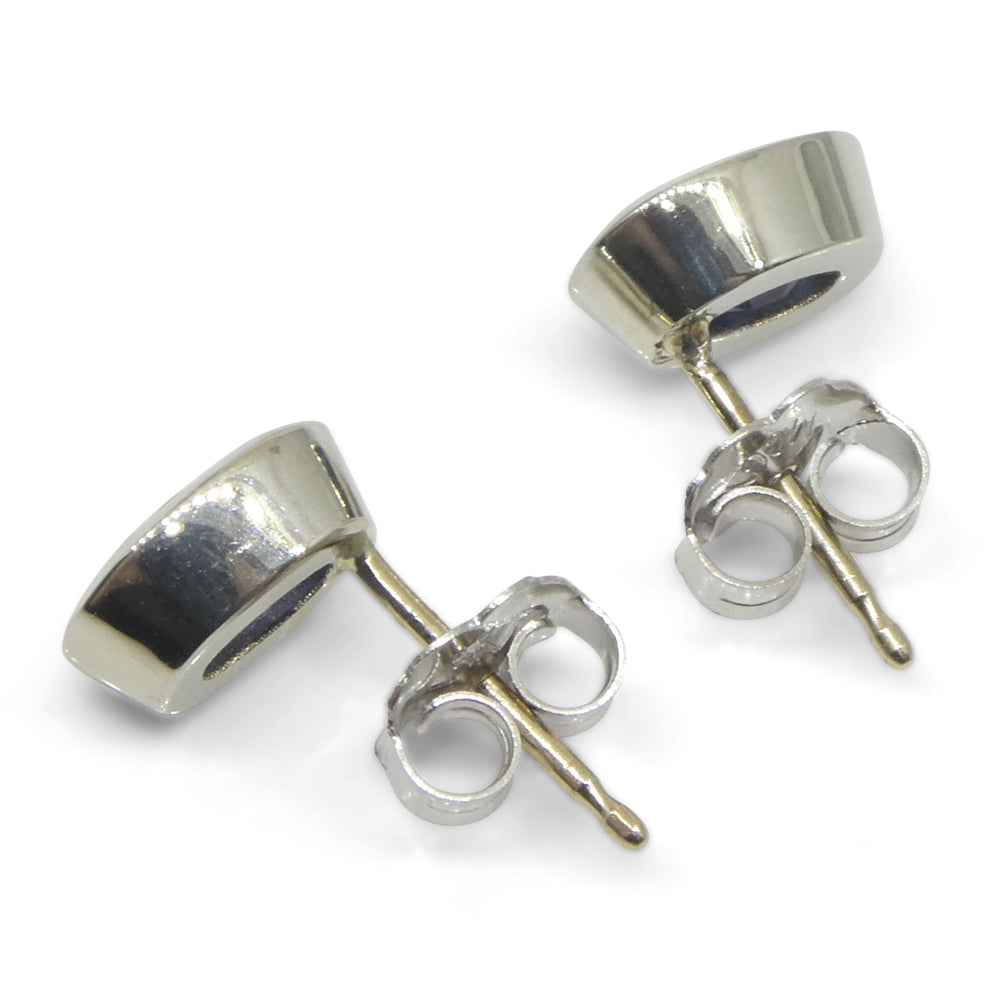 1.32ct Oval Blue Sapphire Stud Earrings set in 14k White Gold - Skyjems Wholesale Gemstones