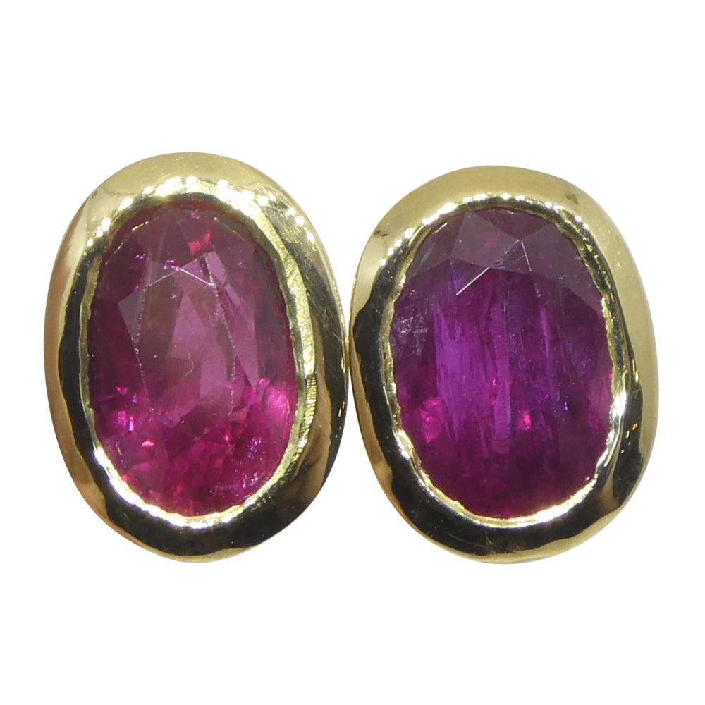 2.27ct Oval Red Ruby Stud Earrings set in 14k Yellow Gold - Skyjems Wholesale Gemstones