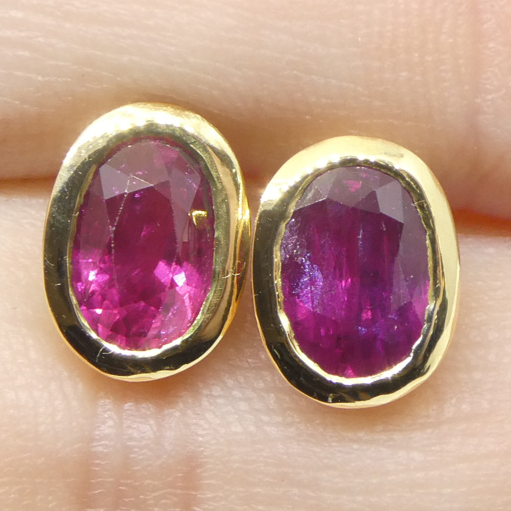 2.27ct Oval Red Ruby Stud Earrings set in 14k Yellow Gold