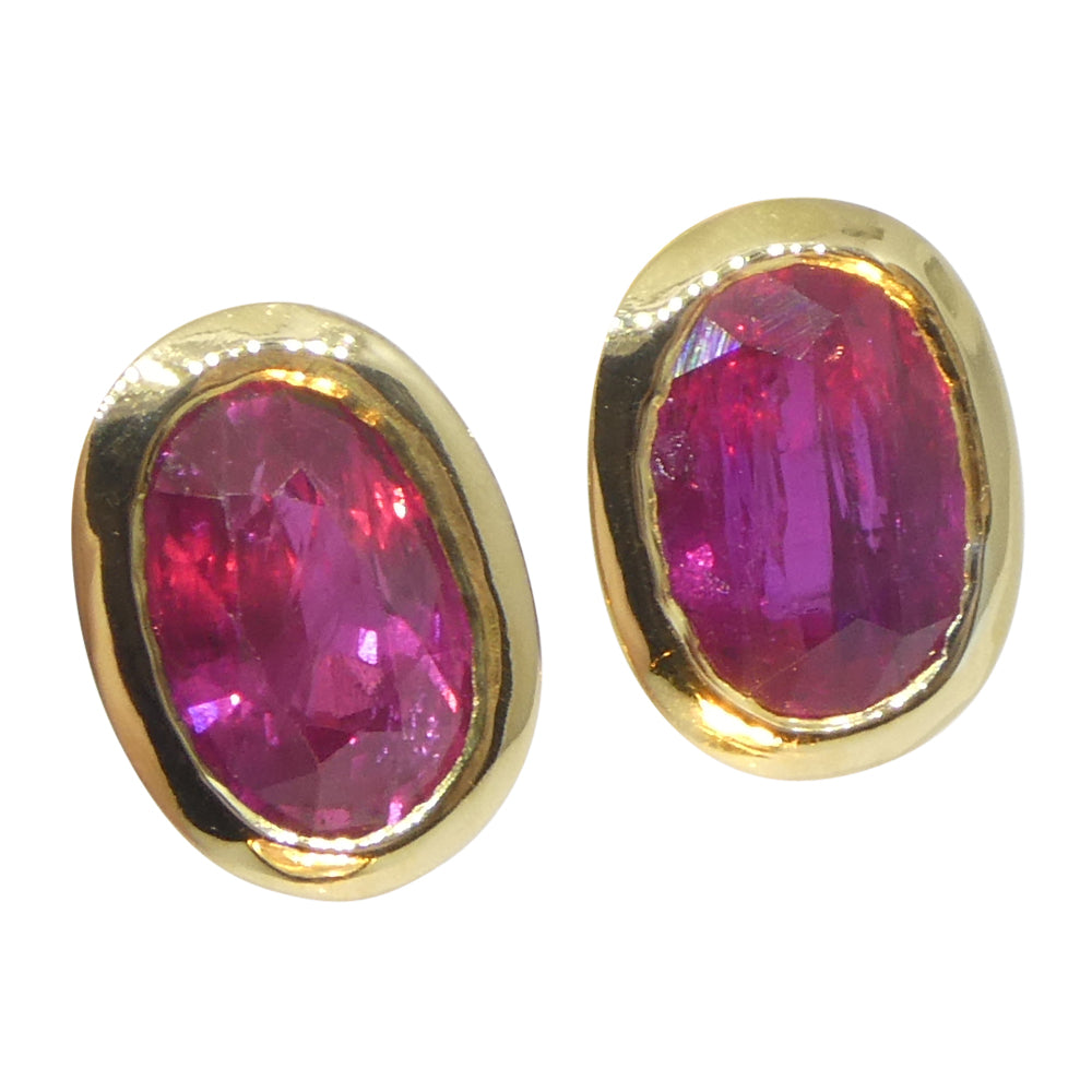 2.27ct Oval Red Ruby Stud Earrings set in 14k Yellow Gold - Skyjems Wholesale Gemstones