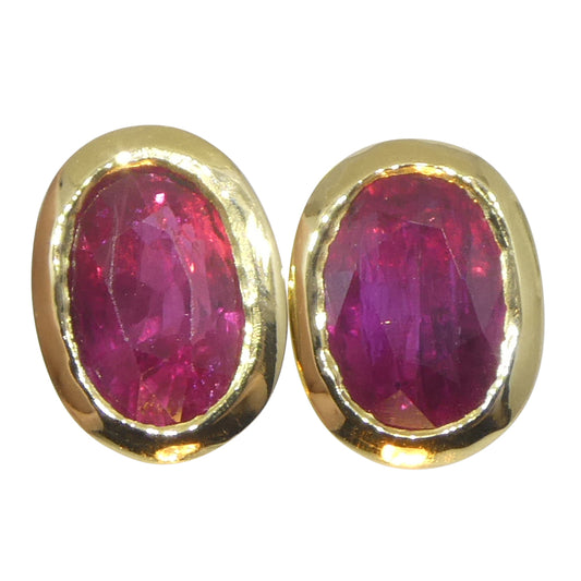 2.27ct Oval Red Ruby Stud Earrings set in 14k Yellow Gold