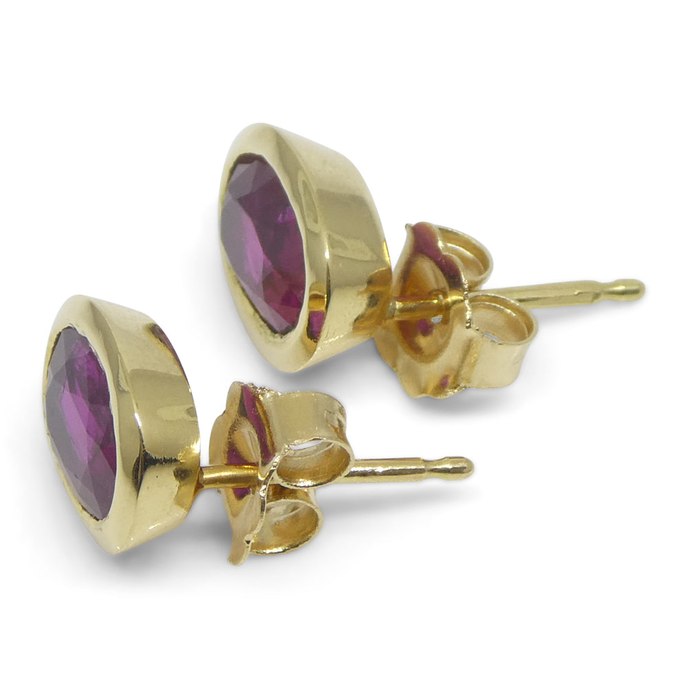 2.27ct Oval Red Ruby Stud Earrings set in 14k Yellow Gold - Skyjems Wholesale Gemstones