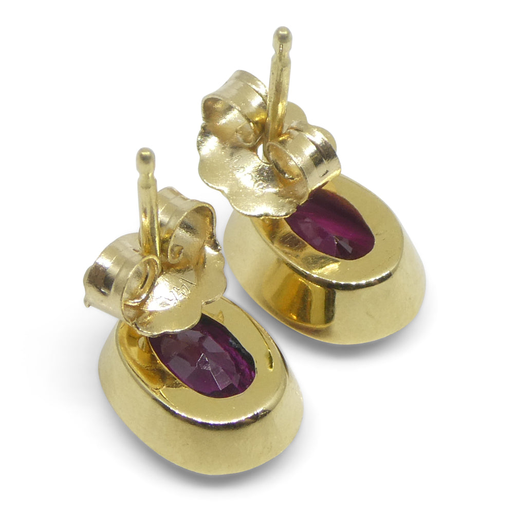 2.27ct Oval Red Ruby Stud Earrings set in 14k Yellow Gold - Skyjems Wholesale Gemstones