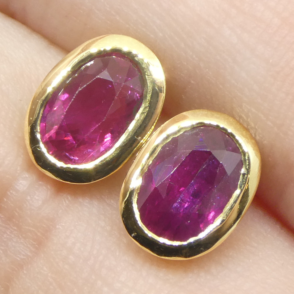 2.27ct Oval Red Ruby Stud Earrings set in 14k Yellow Gold - Skyjems Wholesale Gemstones