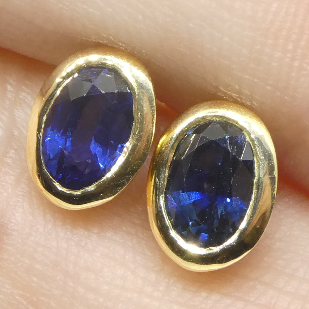 1.46ct Oval Blue Sapphire Stud Earrings set in 14k Yellow Gold